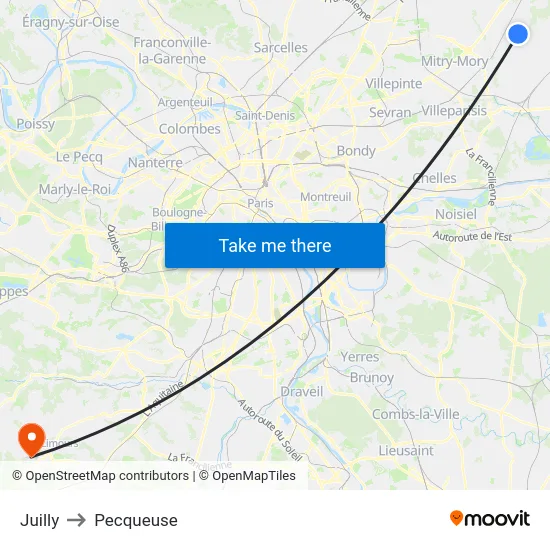 Juilly to Pecqueuse map