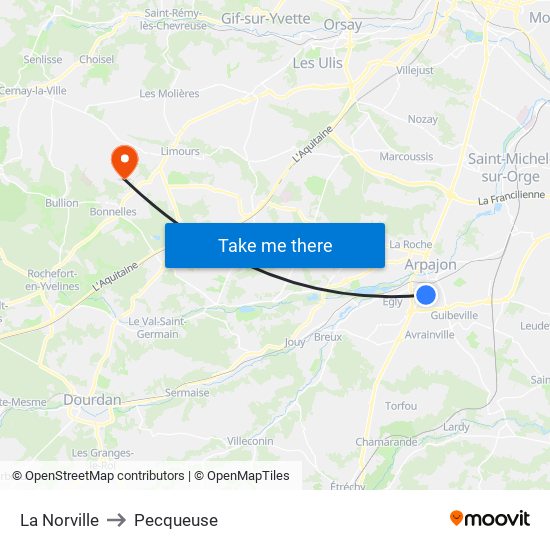 La Norville to Pecqueuse map