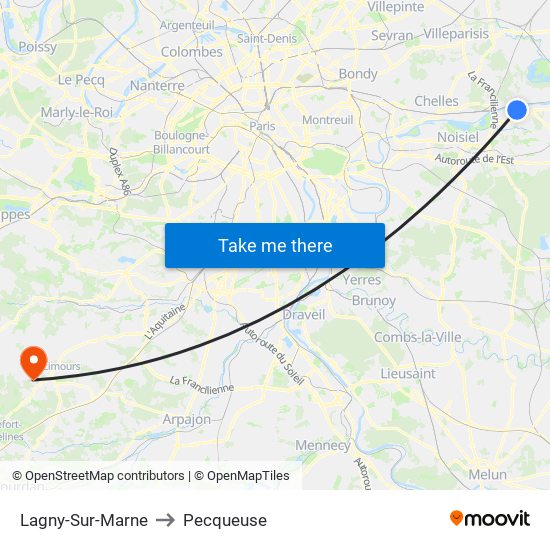 Lagny-Sur-Marne to Pecqueuse map