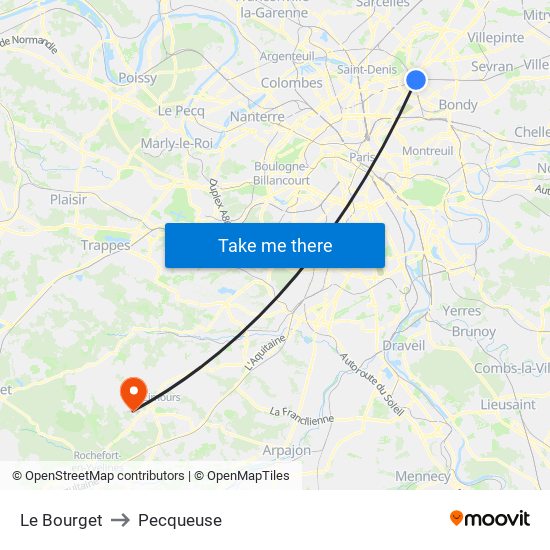 Le Bourget to Pecqueuse map