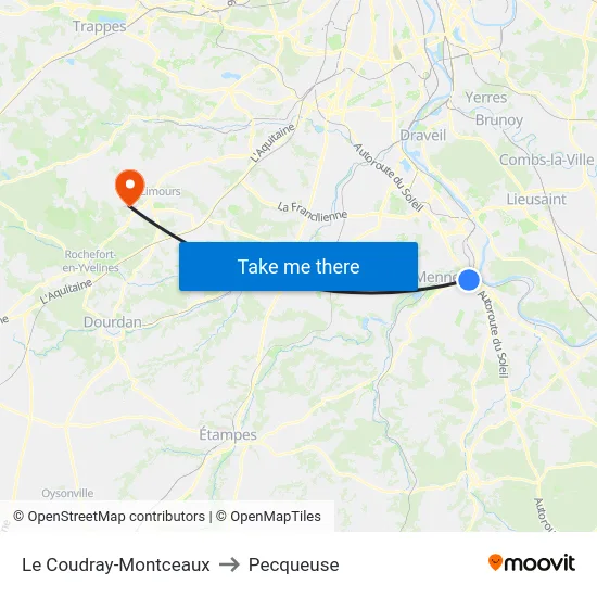 Le Coudray-Montceaux to Pecqueuse map