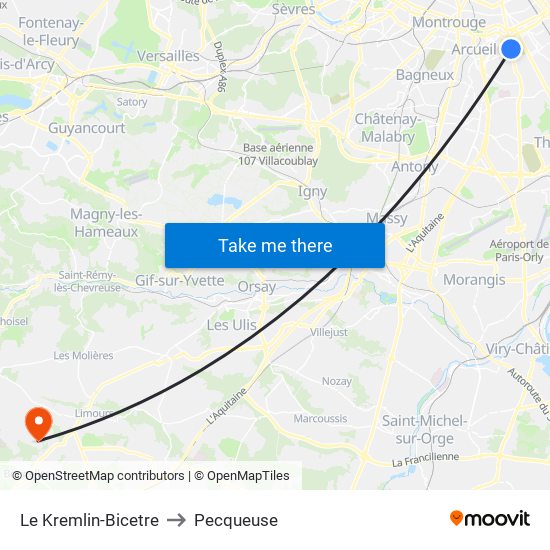 Le Kremlin-Bicetre to Pecqueuse map