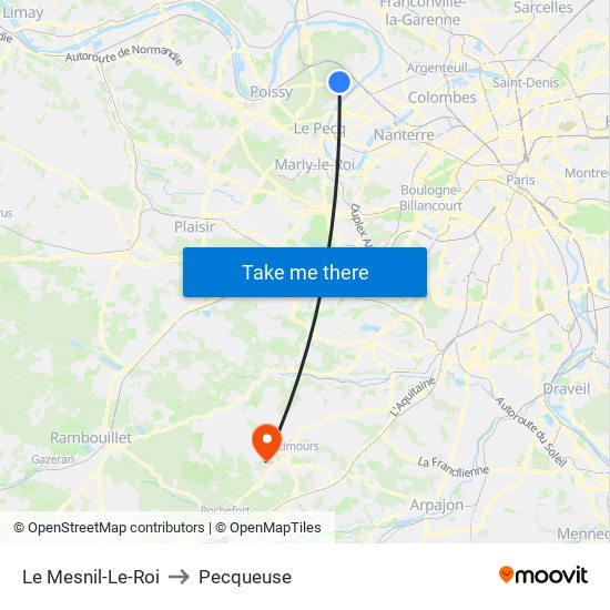 Le Mesnil-Le-Roi to Pecqueuse map
