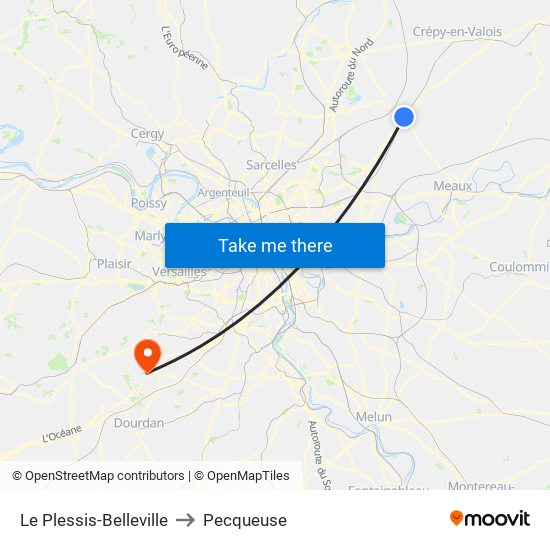 Le Plessis-Belleville to Pecqueuse map