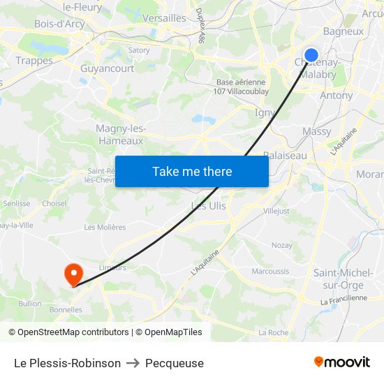Le Plessis-Robinson to Pecqueuse map