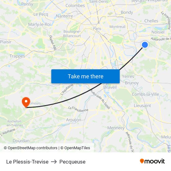 Le Plessis-Trevise to Pecqueuse map