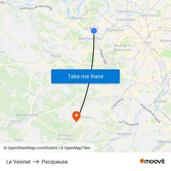 Le Vesinet to Pecqueuse map