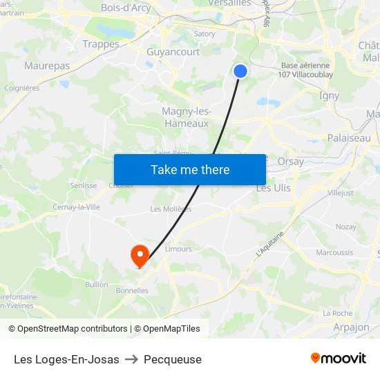 Les Loges-En-Josas to Pecqueuse map