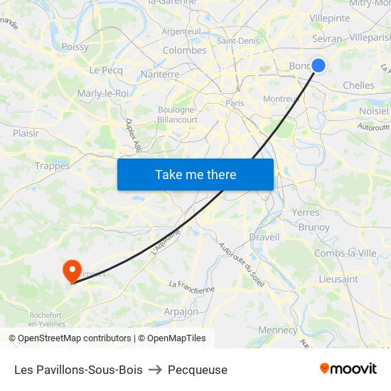 Les Pavillons-Sous-Bois to Pecqueuse map