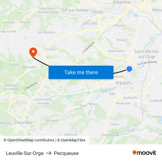 Leuville-Sur-Orge to Pecqueuse map