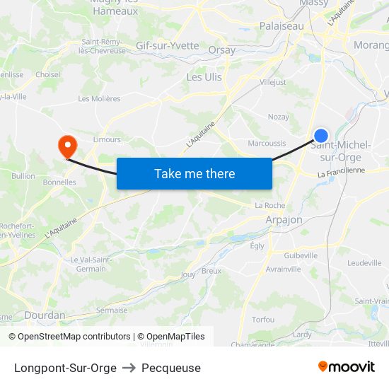 Longpont-Sur-Orge to Pecqueuse map