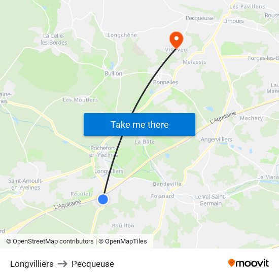 Longvilliers to Pecqueuse map