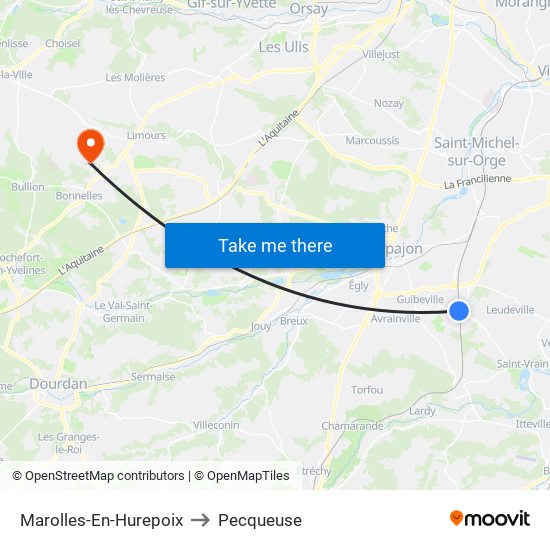 Marolles-En-Hurepoix to Pecqueuse map