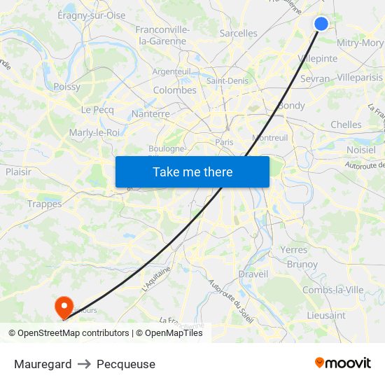 Mauregard to Pecqueuse map