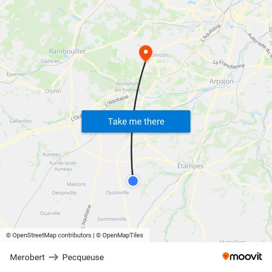 Merobert to Pecqueuse map