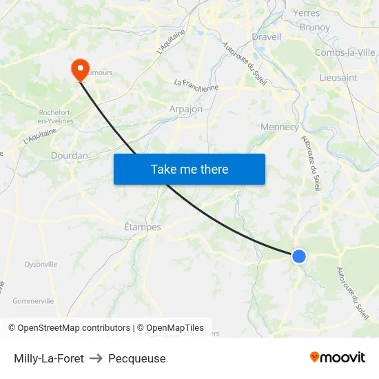 Milly-La-Foret to Pecqueuse map