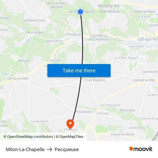 Milon-La-Chapelle to Pecqueuse map