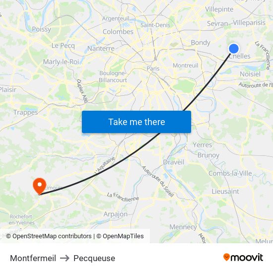 Montfermeil to Pecqueuse map