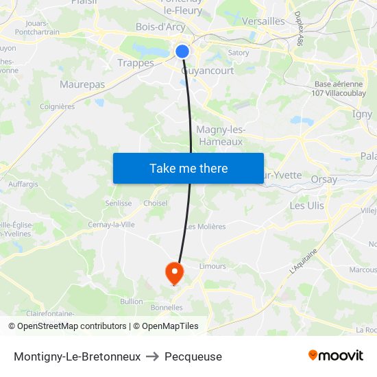 Montigny-Le-Bretonneux to Pecqueuse map