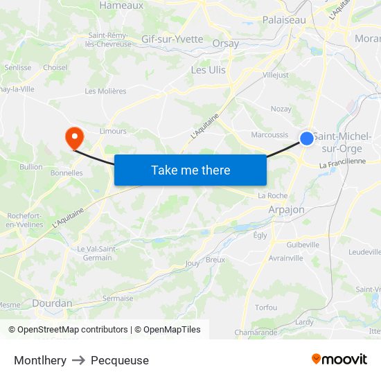 Montlhery to Pecqueuse map