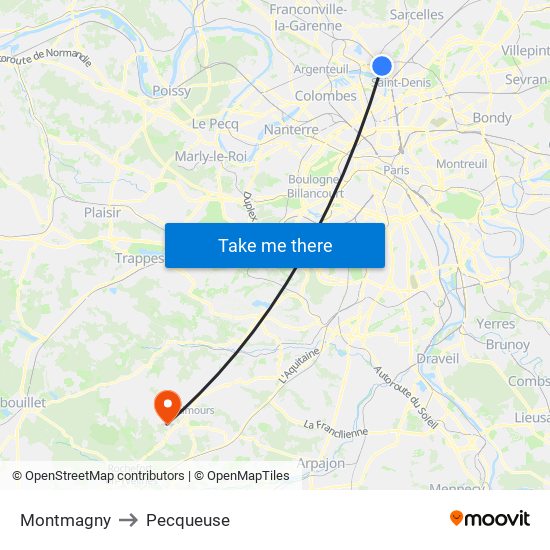 Montmagny to Pecqueuse map