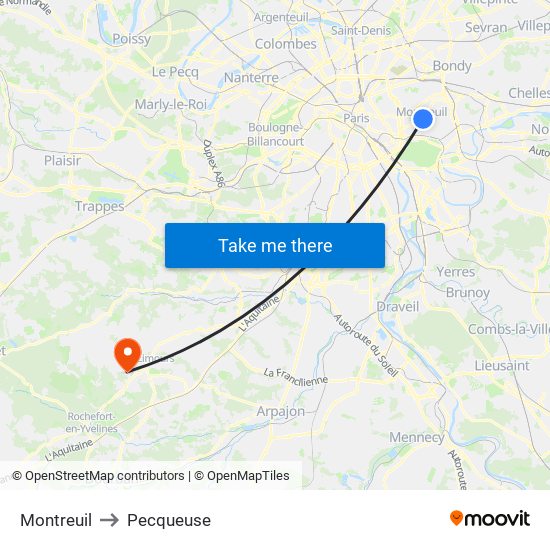 Montreuil to Pecqueuse map