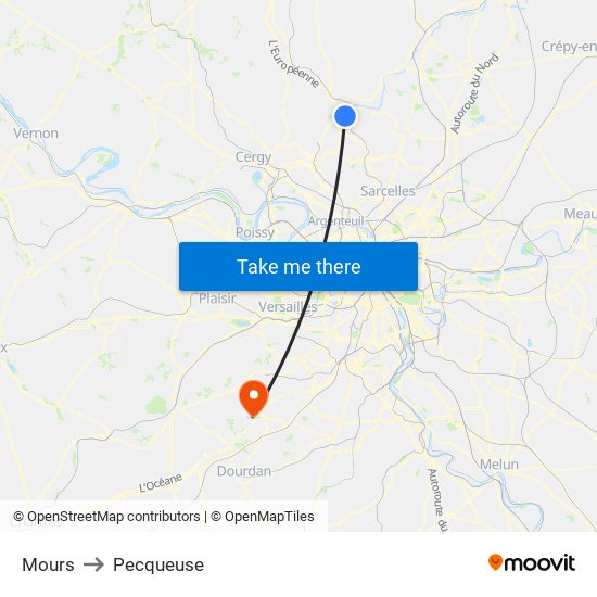 Mours to Pecqueuse map