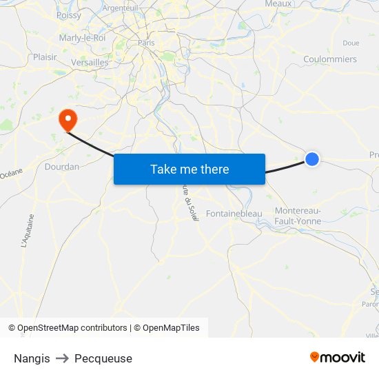 Nangis to Pecqueuse map