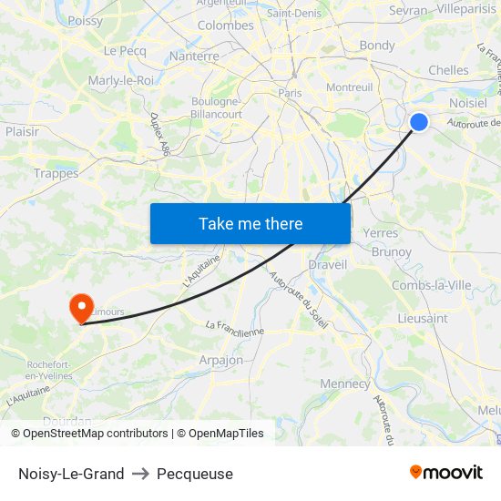 Noisy-Le-Grand to Pecqueuse map