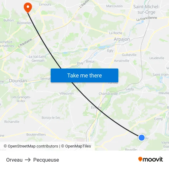 Orveau to Pecqueuse map