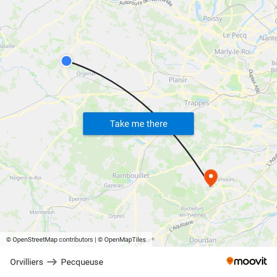 Orvilliers to Pecqueuse map