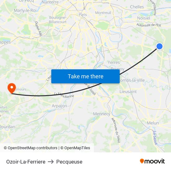 Ozoir-La-Ferriere to Pecqueuse map