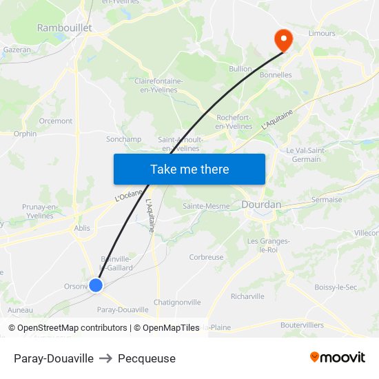 Paray-Douaville to Pecqueuse map