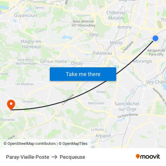 Paray-Vieille-Poste to Pecqueuse map