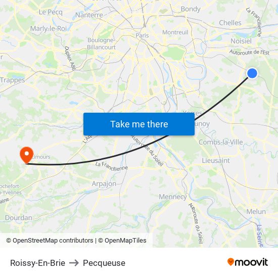 Roissy-En-Brie to Pecqueuse map