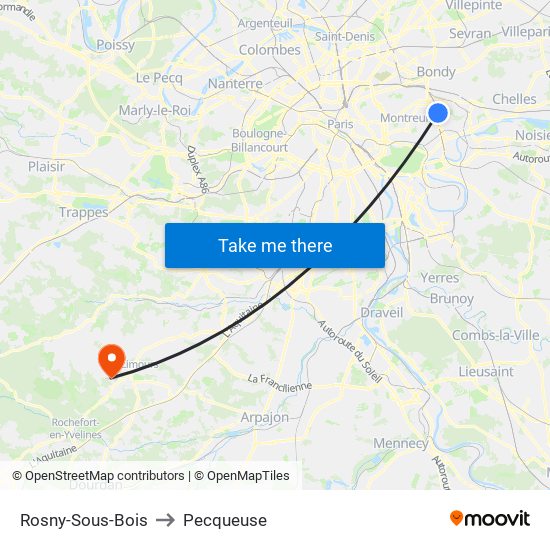 Rosny-Sous-Bois to Pecqueuse map