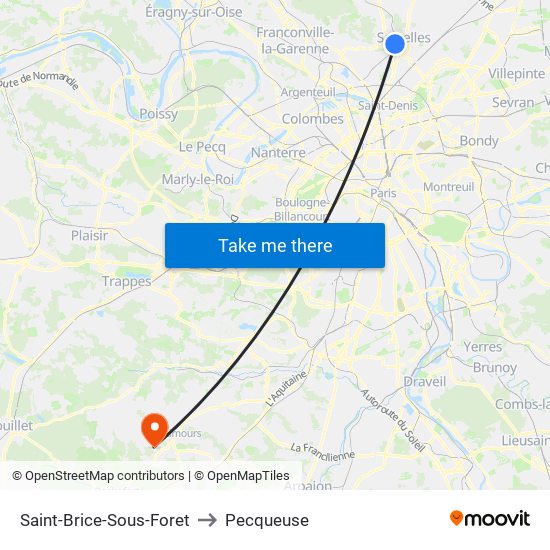 Saint-Brice-Sous-Foret to Pecqueuse map