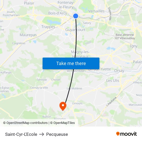 Saint-Cyr-L'Ecole to Pecqueuse map