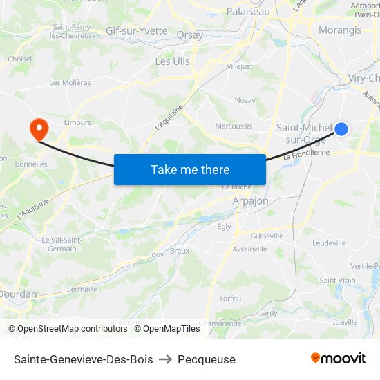 Sainte-Genevieve-Des-Bois to Pecqueuse map