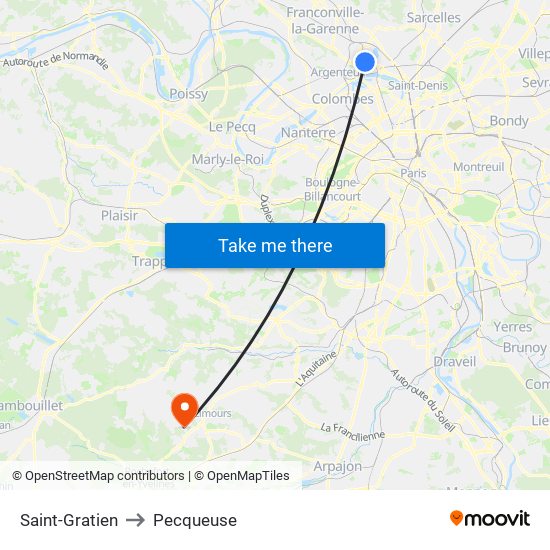 Saint-Gratien to Pecqueuse map