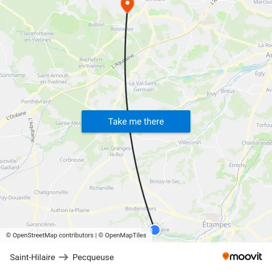 Saint-Hilaire to Pecqueuse map