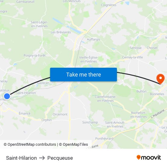 Saint-Hilarion to Pecqueuse map