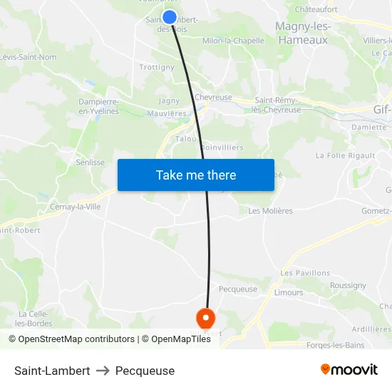 Saint-Lambert to Pecqueuse map