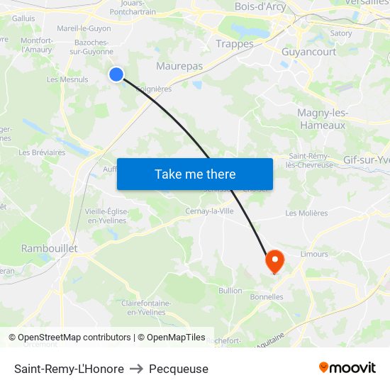 Saint-Remy-L'Honore to Pecqueuse map