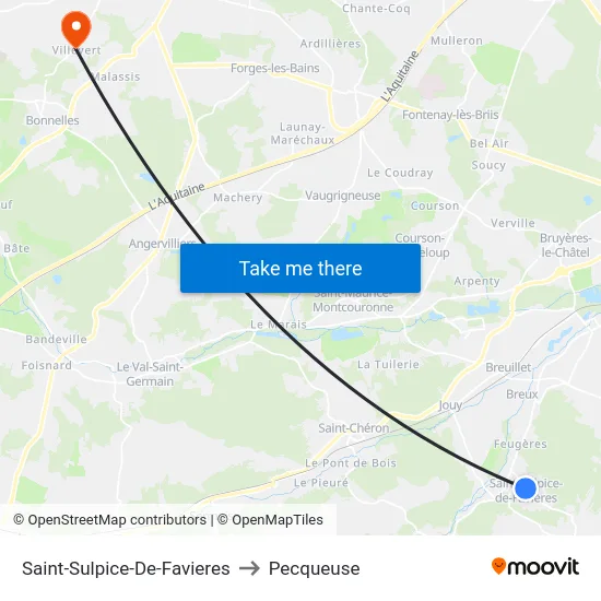Saint-Sulpice-De-Favieres to Pecqueuse map