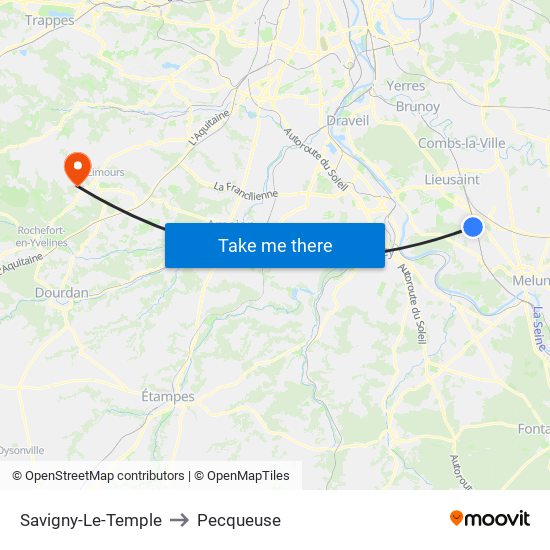 Savigny-Le-Temple to Pecqueuse map