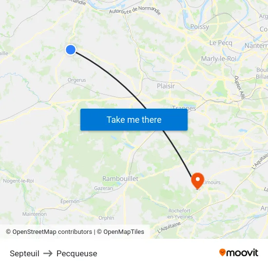 Septeuil to Pecqueuse map