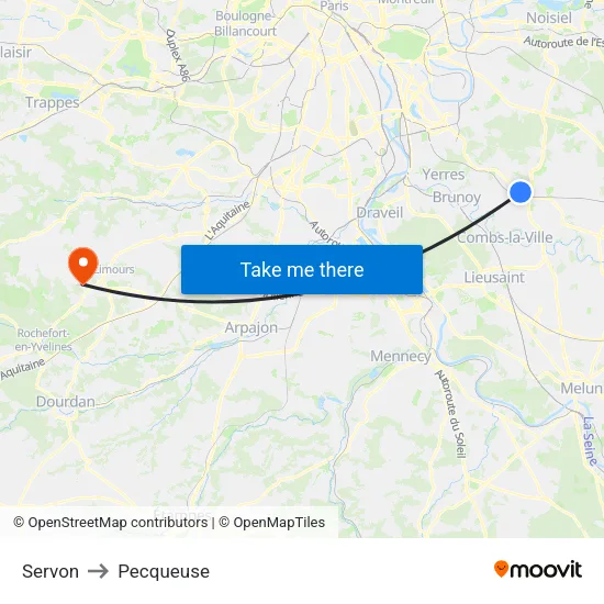 Servon to Pecqueuse map