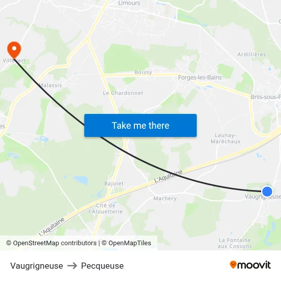 Vaugrigneuse to Pecqueuse map