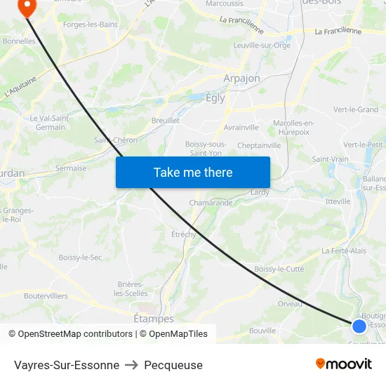 Vayres-Sur-Essonne to Pecqueuse map